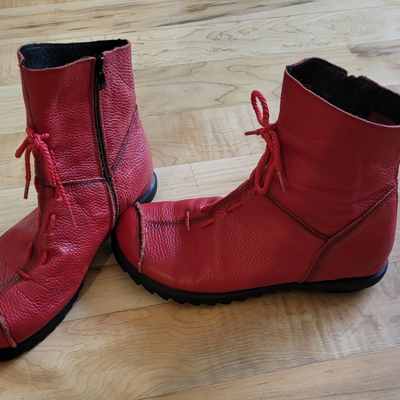 Clarsunny Retro Style Round Toe Ankle Booties Red Leather Women’s 9.5 - Picture 10 of 10